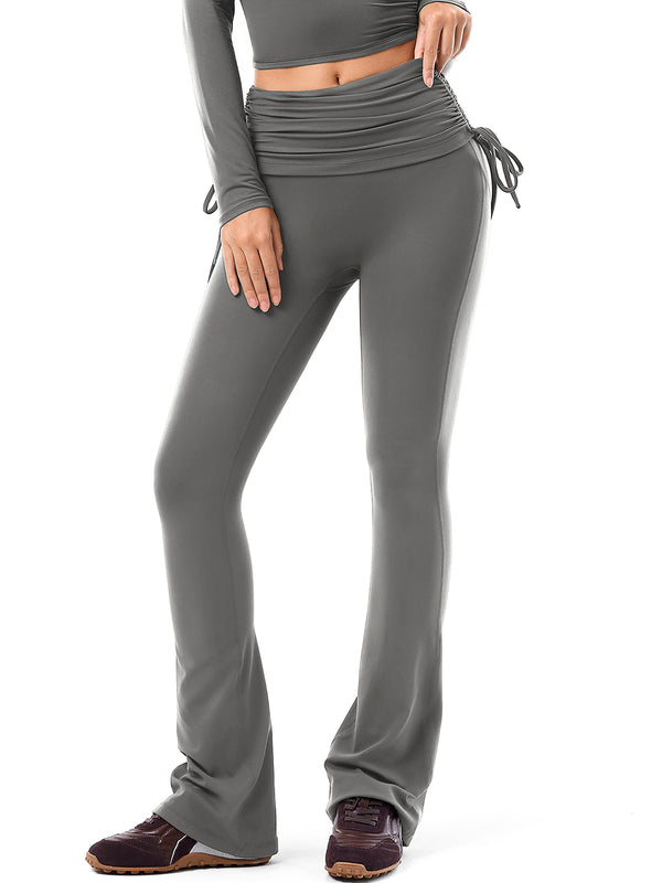 Side Tie Ruched Tummy Control High Waist Flare Leggings