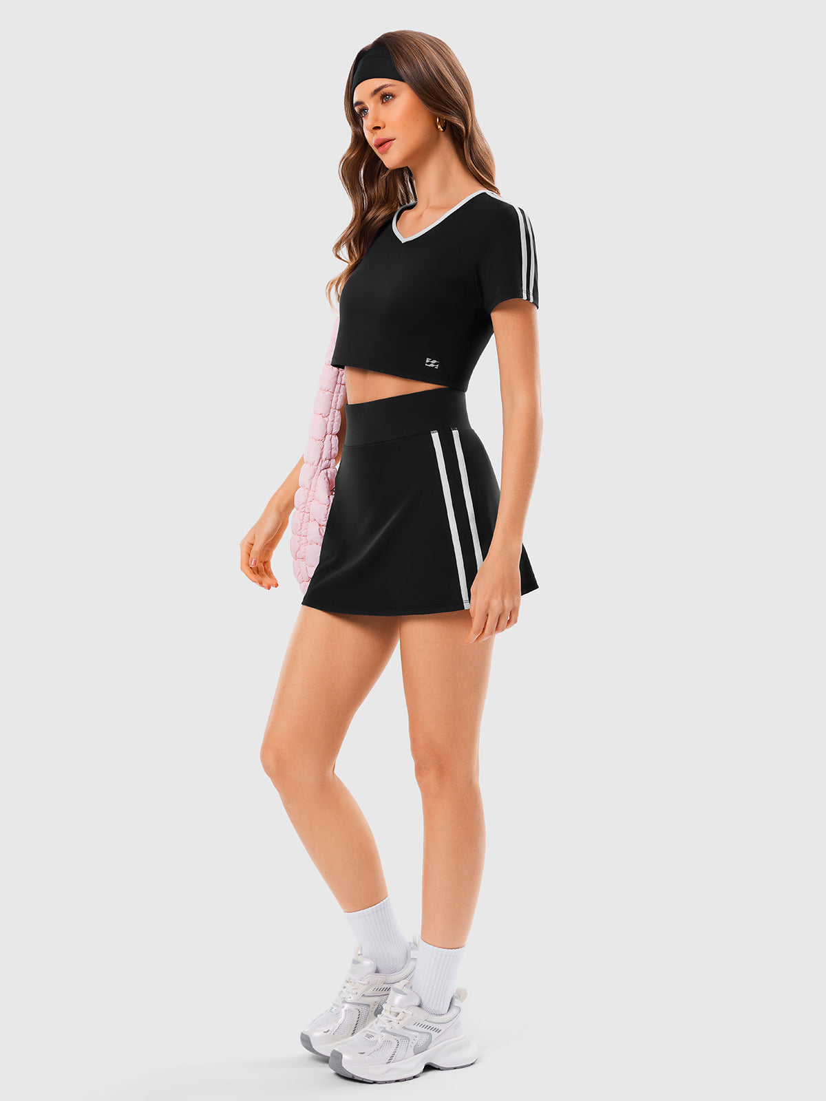 INNOMINT Women's High-Waisted Tennis Skort with Side Stripes