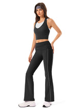 INNOMINT Women's Foldover Flare Leggings with Side Stripes