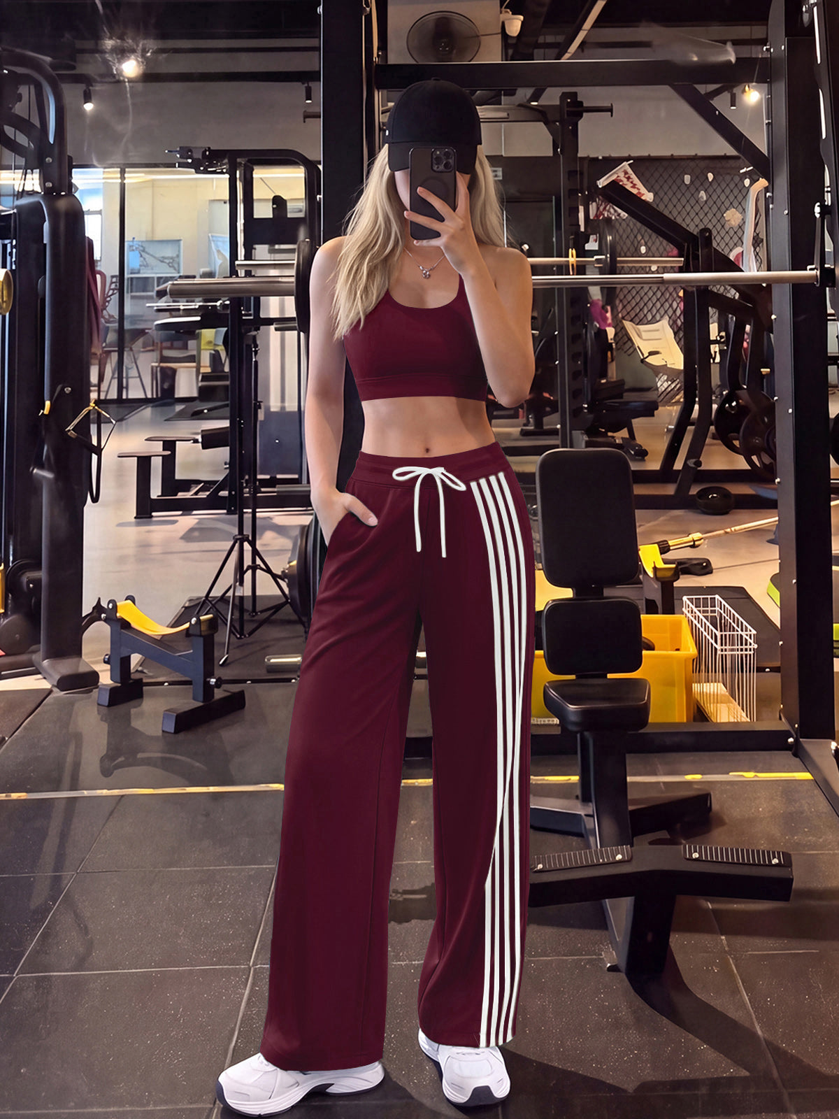 INNOMINT Women's Wide-Leg Track Pants with Side Stripes