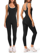 Square Neckline Color-Blocked Jumpsuits