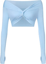 Twist Front Long Sleeve Crop Top Workout Tops Shrugs
