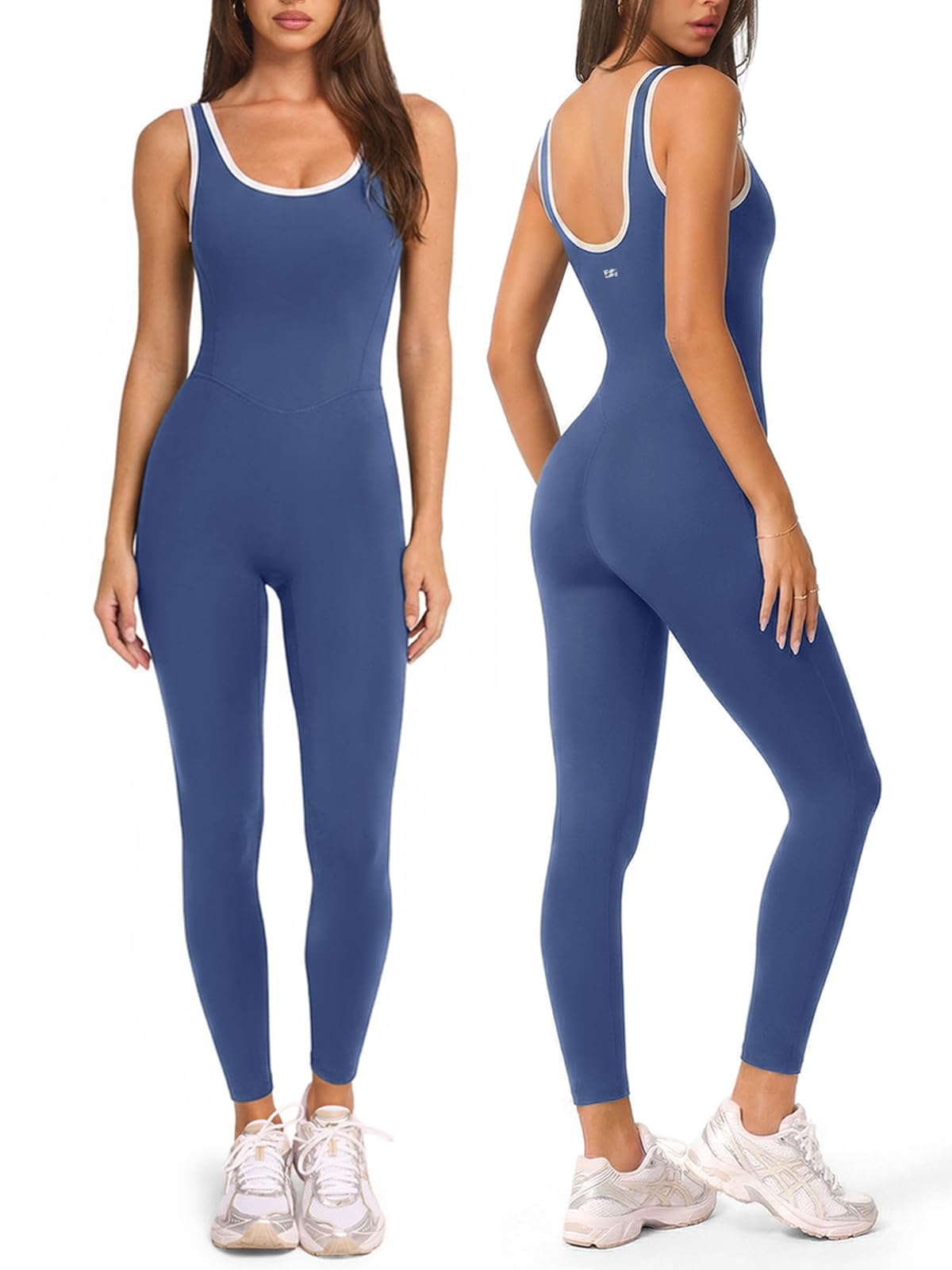 Square Neckline Color-Blocked Jumpsuits