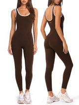 Square Neckline Color-Blocked Jumpsuits