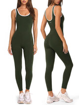 Square Neckline Color-Blocked Jumpsuits