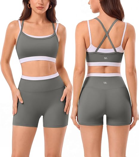 2 Pieces Workout Sets Seamless Athletic Shorts
