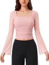 Mesh Bell Sleeve Tops for Women Waist Dance Tops