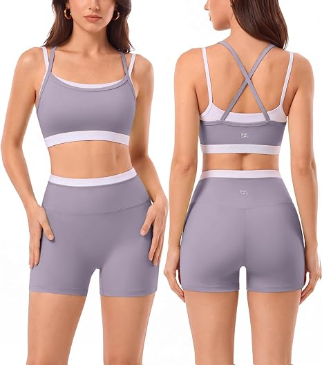 2 Pieces Workout Sets Seamless Athletic Shorts