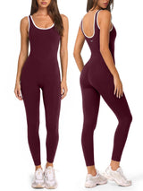 Square Neckline Color-Blocked Jumpsuits