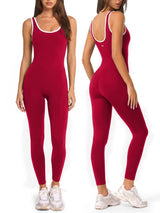 Square Neckline Color-Blocked Jumpsuits