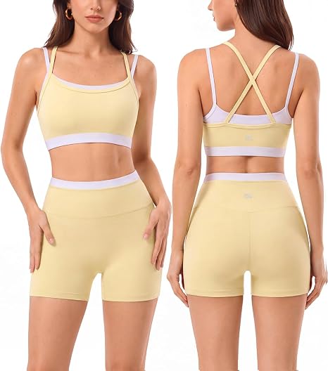 2 Pieces Workout Sets Seamless Athletic Shorts