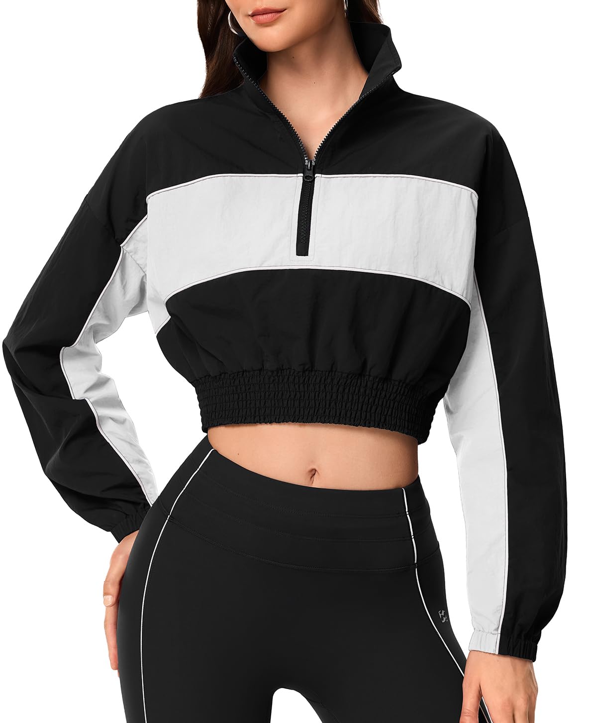 INNOMINT Women's Cropped Half-Zip Windbreaker Jacket