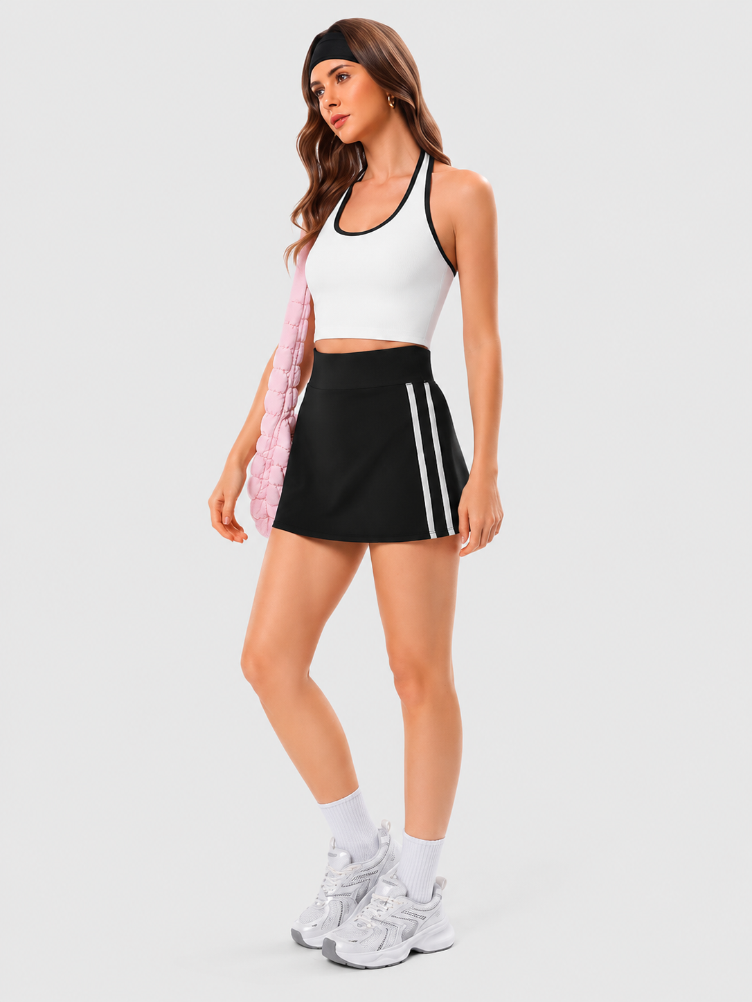 INNOMINT Women's High-Waisted Tennis Skort with Side Stripes