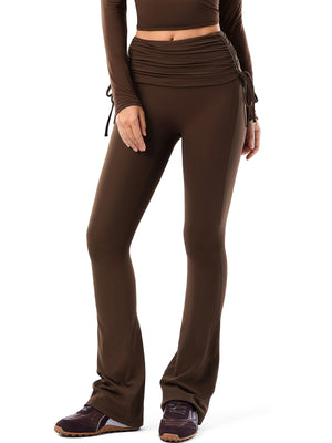 Side Tie Ruched Tummy Control High Waist Flare Leggings