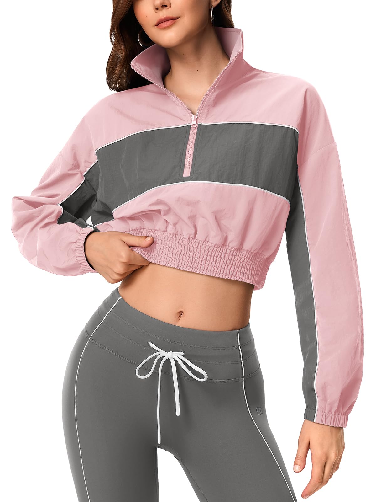 INNOMINT Women's Cropped Half-Zip Windbreaker Jacket