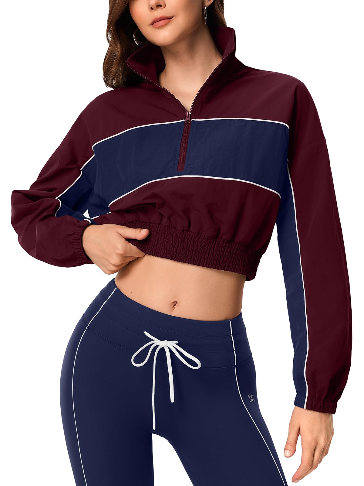 INNOMINT Women's Cropped Half-Zip Windbreaker Jacket